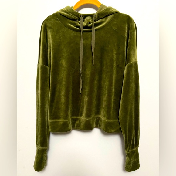 aerie Tops - Aerie olive green velvet hoodie